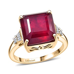 AAA Niassa Ruby (FF) and Luxuriant Lab Grown Diamond G-H SI 9.70 ctw Ring in 10K Yellow Gold (Size 10.0)