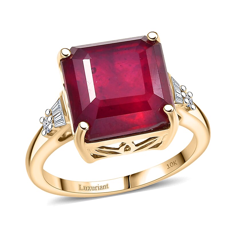 Certified & Appraised AAA Niassa Ruby and Luxuriant Lab Grown Diamond G-H SI 9.70 ctw Ring in 10K Yellow Gold (Size 10.0)