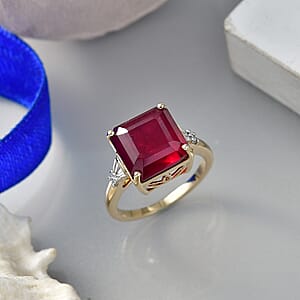 AAA Niassa Ruby (FF) and Luxuriant Lab Grown Diamond G-H SI 9.70 ctw Ring in 10K Yellow Gold (Size 10.0)