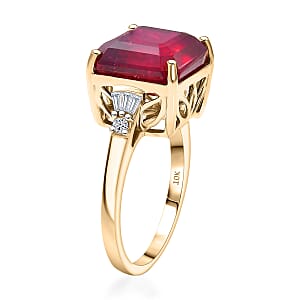 AAA Niassa Ruby (FF) and Luxuriant Lab Grown Diamond G-H SI 9.70 ctw Ring in 10K Yellow Gold (Size 10.0)