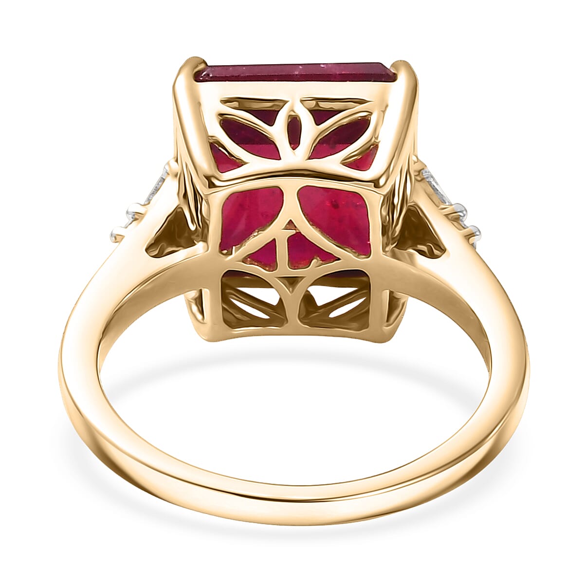AAA Niassa Ruby (FF) and Luxuriant Lab Grown Diamond G-H SI 9.70 ctw Ring in 10K Yellow Gold (Size 10.0) image number 4