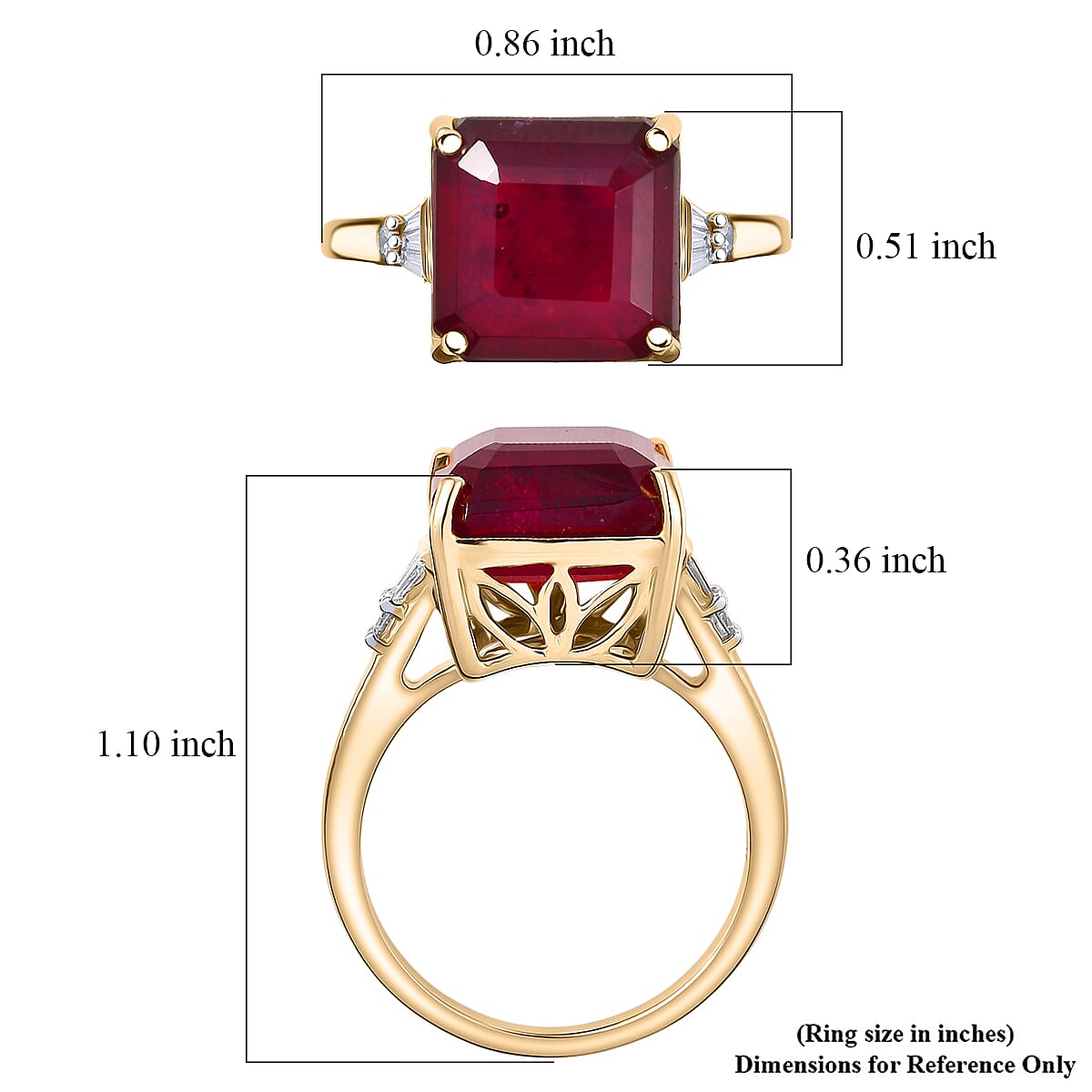 AAA Niassa Ruby (FF) and Luxuriant Lab Grown Diamond G-H SI 9.70 ctw Ring in 10K Yellow Gold (Size 10.0) image number 5