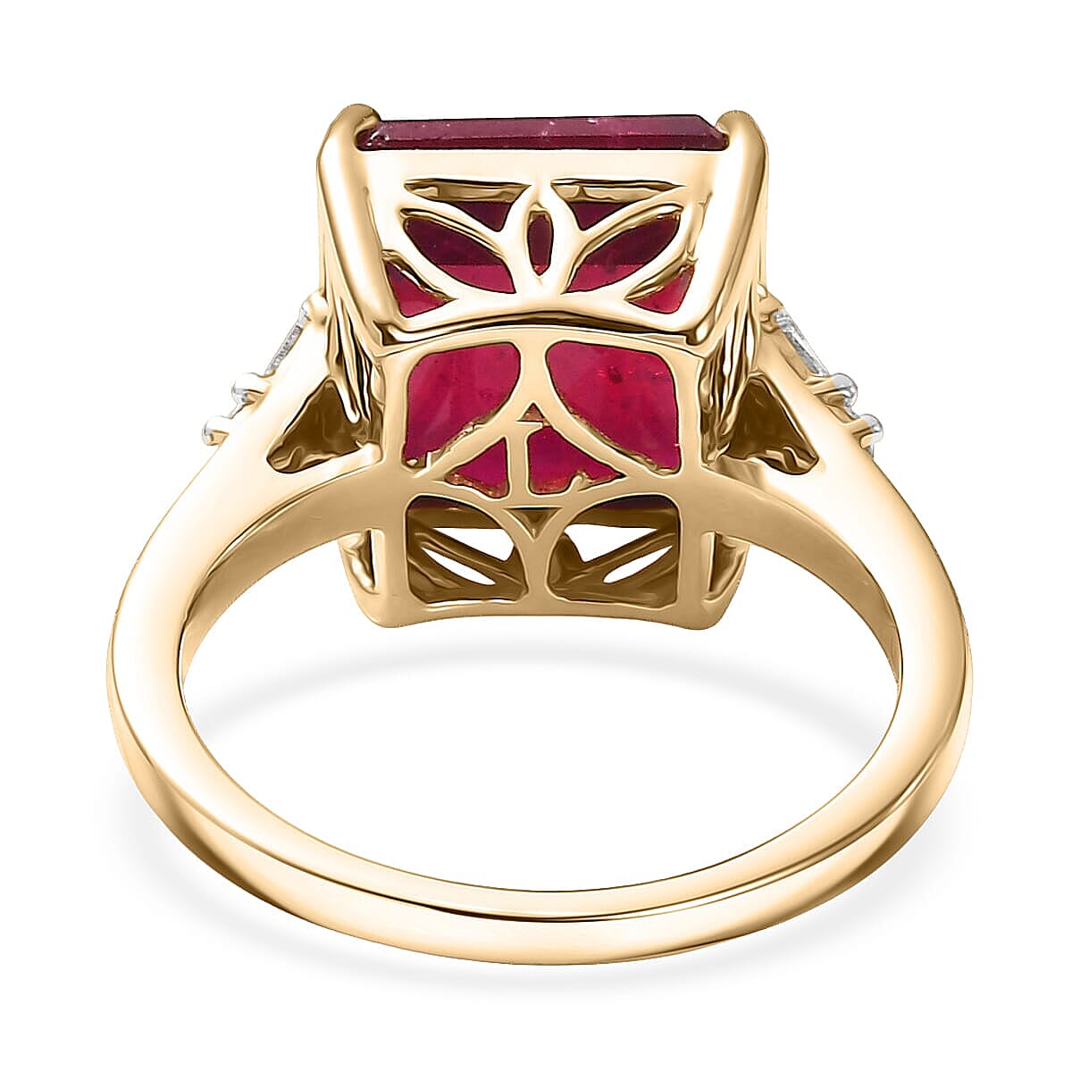 AAA Niassa Ruby and Luxuriant Lab Grown Diamond G-H SI 9.70 ctw Ring in 10K Yellow Gold (Size 5.0)