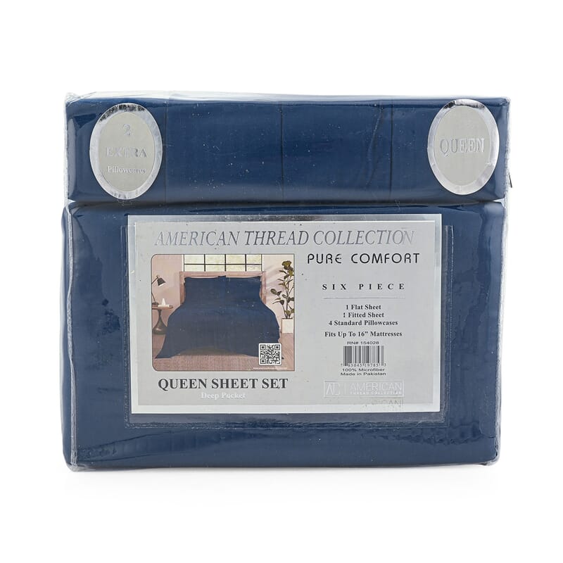 Closeout American Thread Collection 6pc Navy Microfiber Sheet Set -Twin