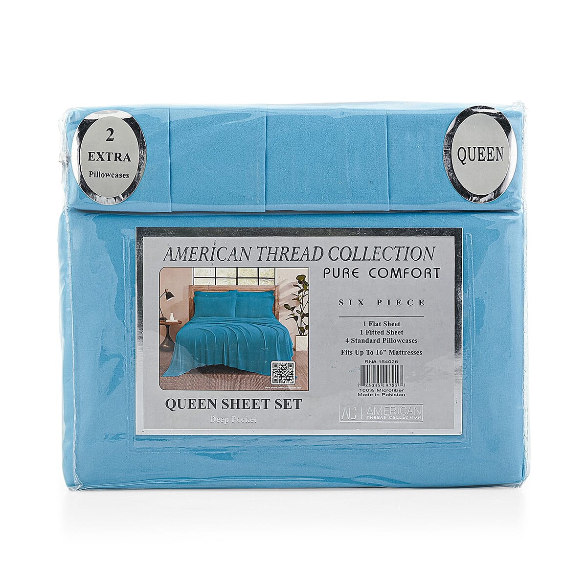 Closeout American Thread Collection 6pc Sky Blue Microfiber Sheet Set -Twin image number 1