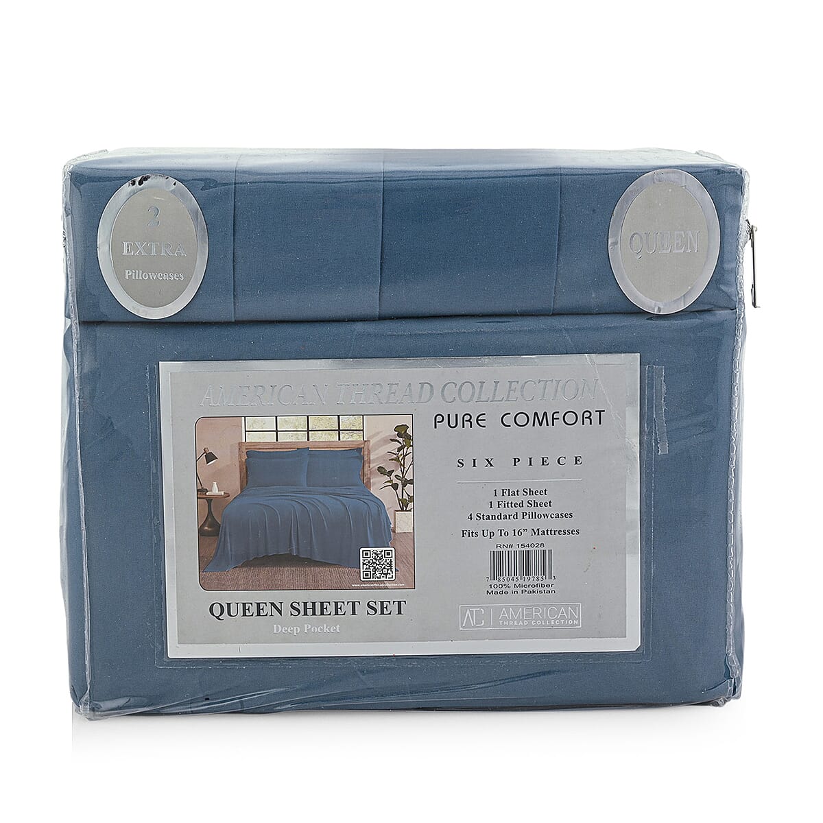 Closeout American Thread Collection 6pc Denim Microfiber Sheet Set -Queen image number 1