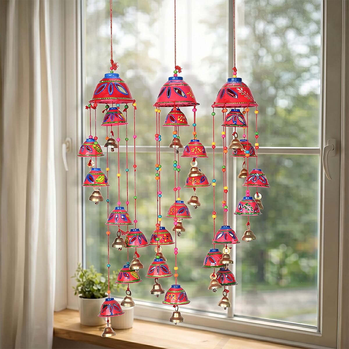 Livmore Set of 3 PVC Hand Painted Wind Chimes - Red image number 1