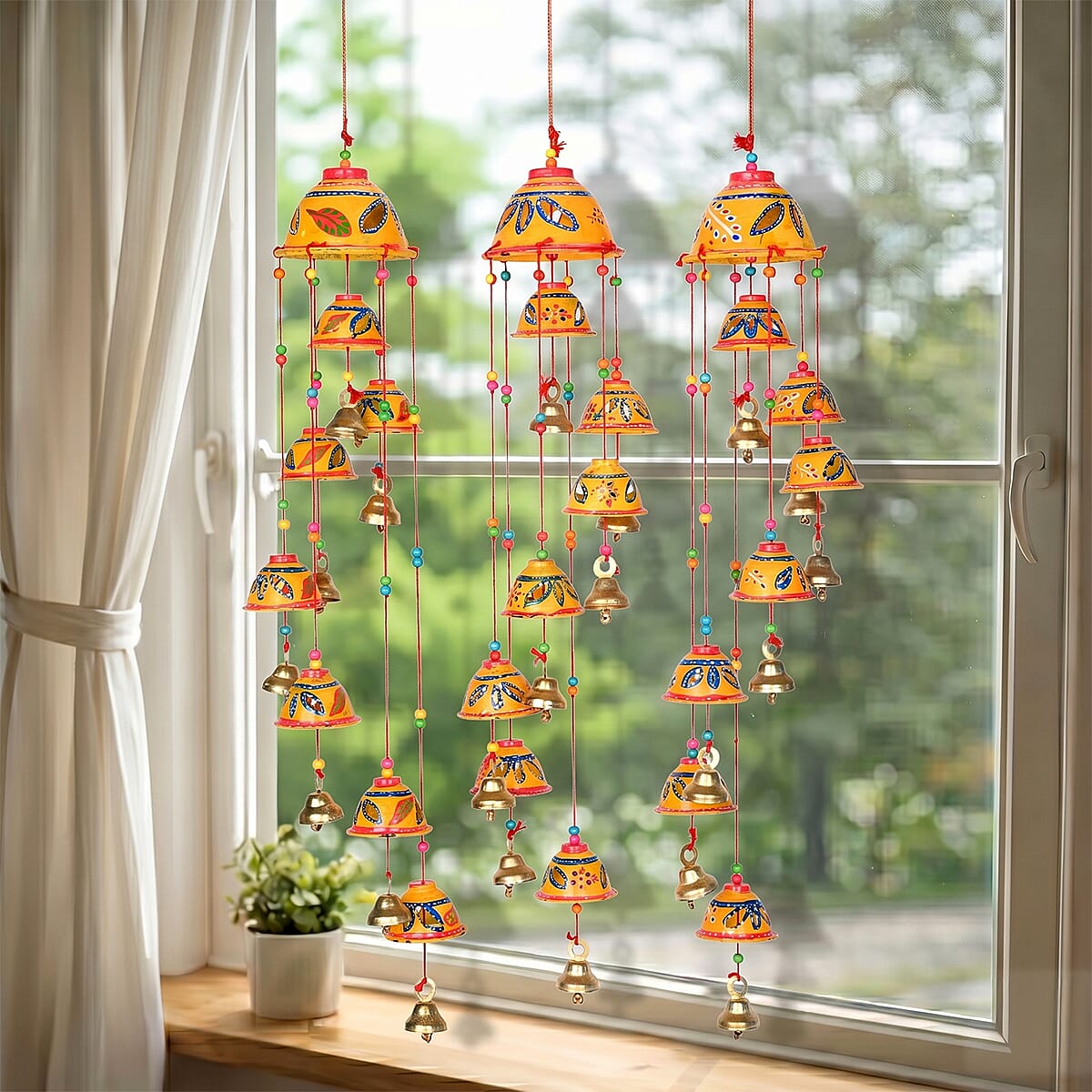 Livmore Set of 3 PVC Hand Painted Wind Chimes - Yellow image number 1