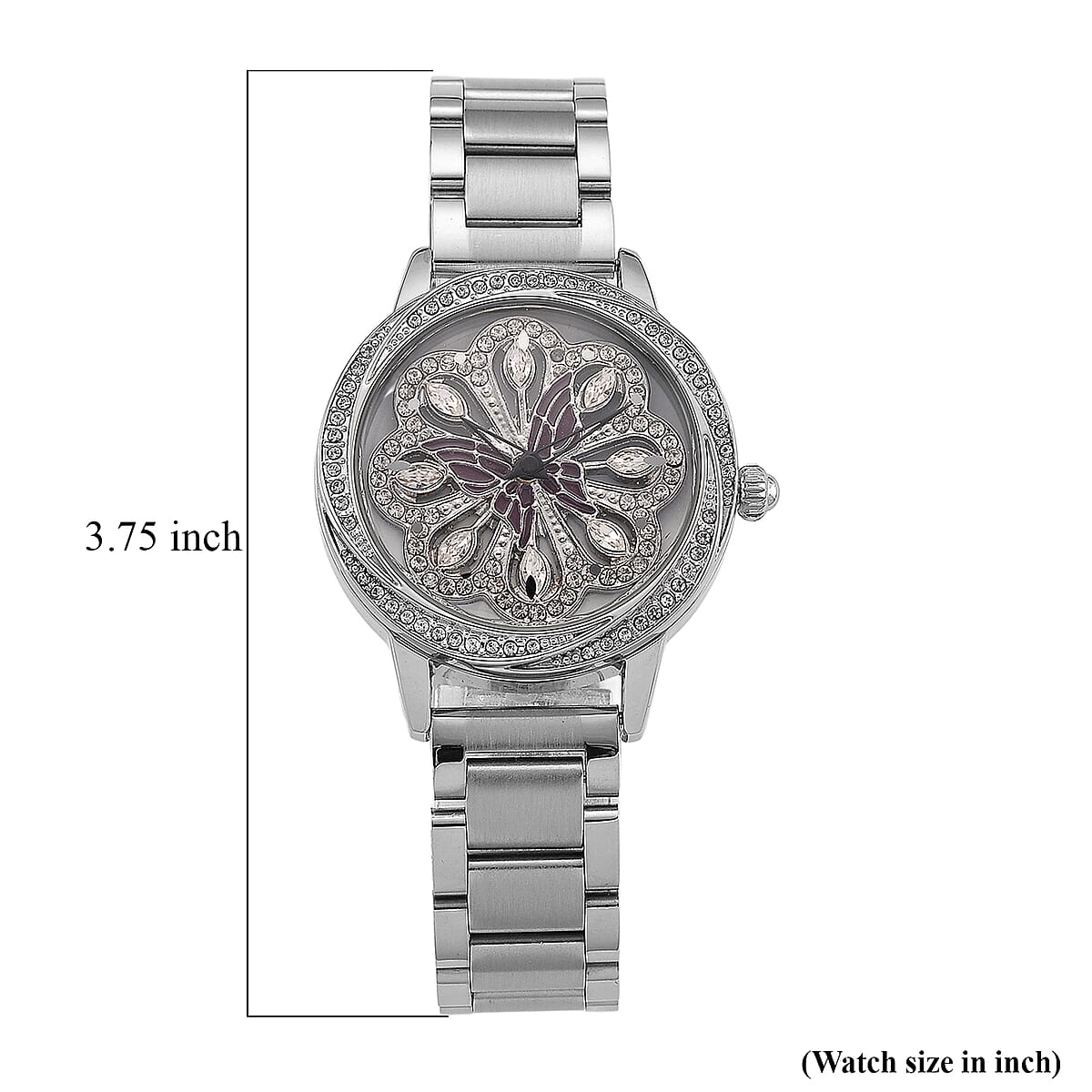 Genoa White Glass Japanese Movement Butterfly Enamel Watch in Silvertone image number 7