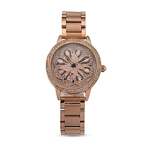 Genoa White Glass Japanese Movement Butterfly Enamel Watch in Rosetone