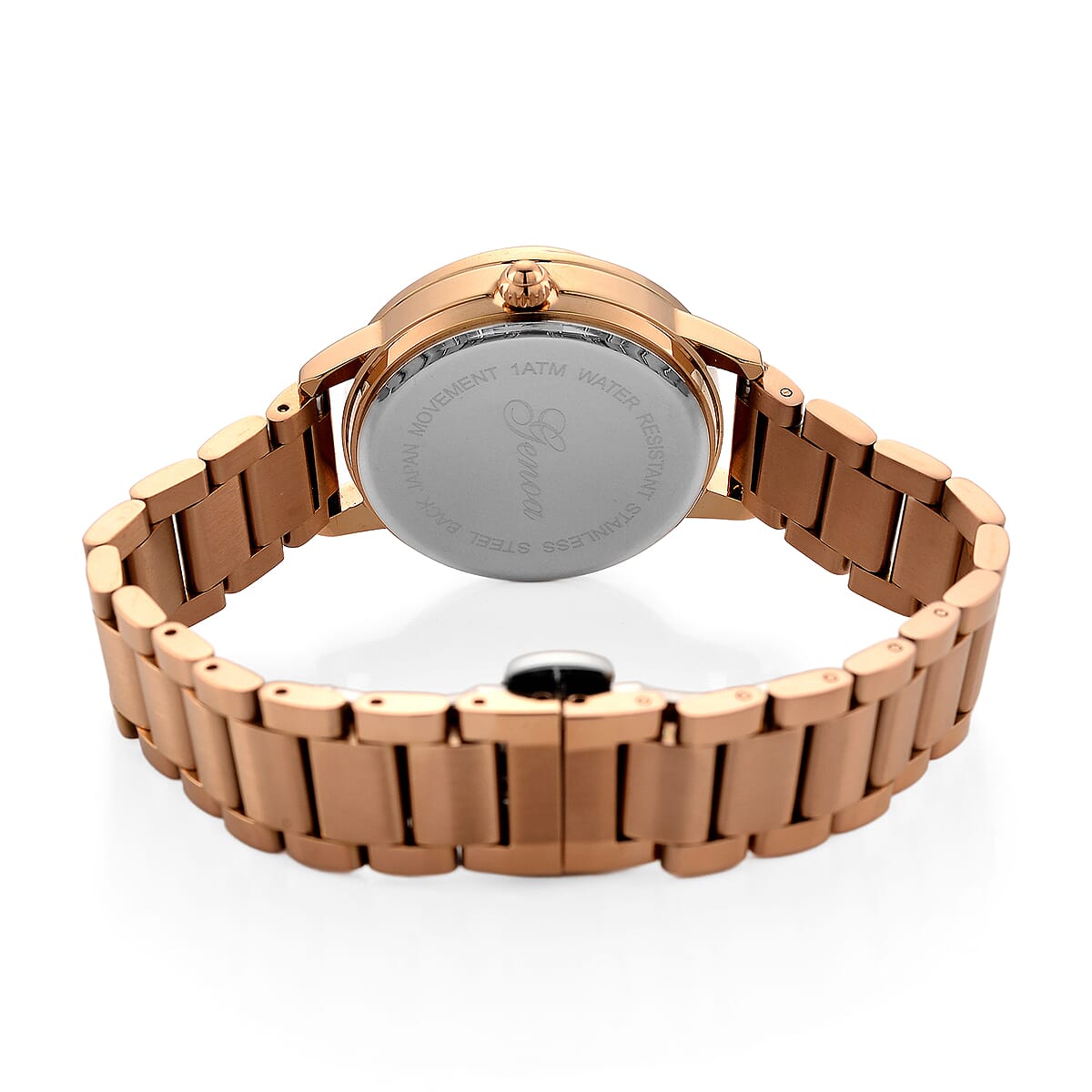 Genoa White Glass Japanese Movement Butterfly Enamel Watch in Rosetone image number 6