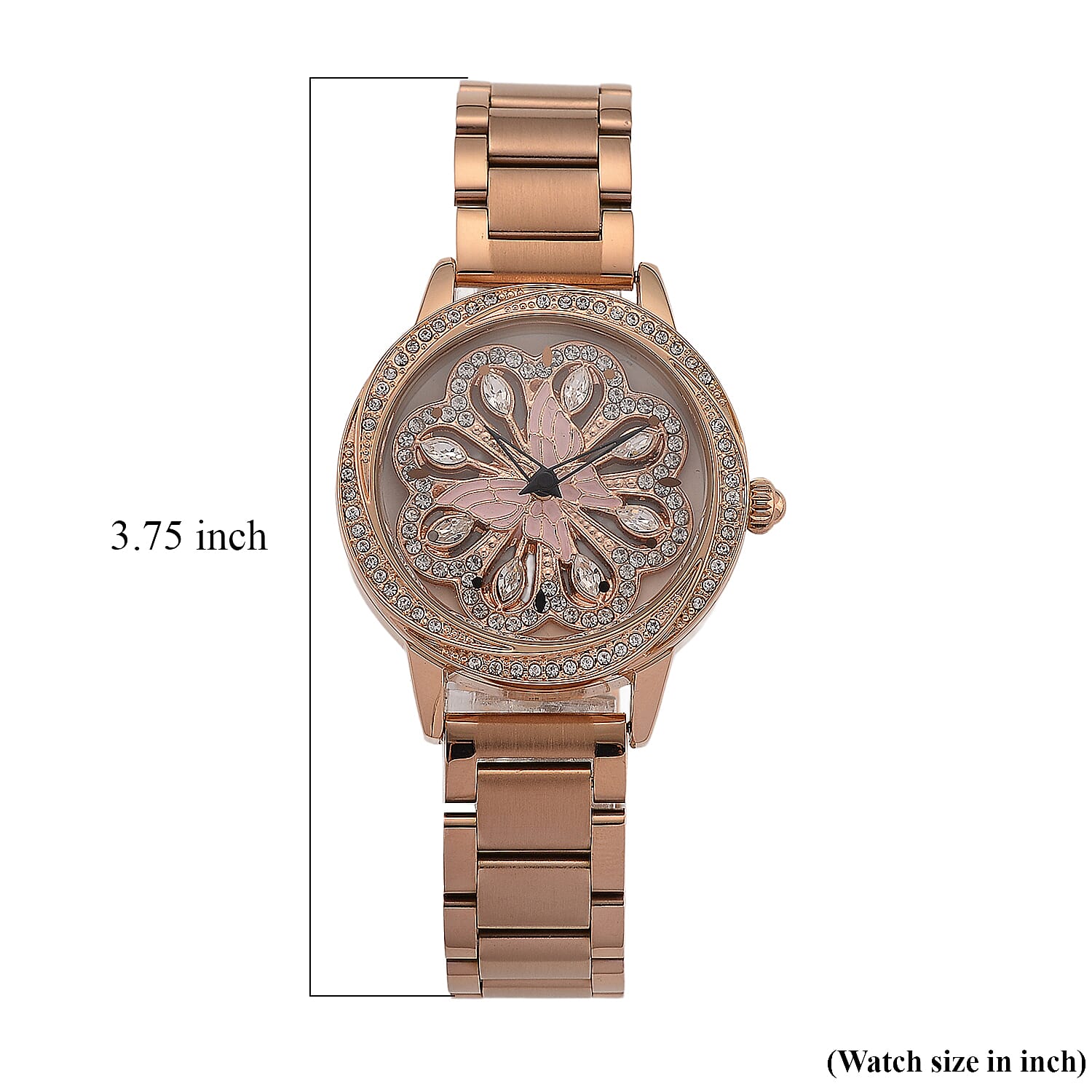 Genoa White Glass Japanese Movement Butterfly Enamel Watch in Rosetone