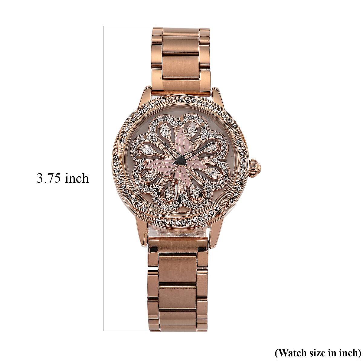 Genoa White Glass Japanese Movement Butterfly Enamel Watch in Rosetone image number 7