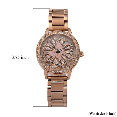Genoa White Glass Japanese Movement Butterfly Enamel Watch in Rosetone