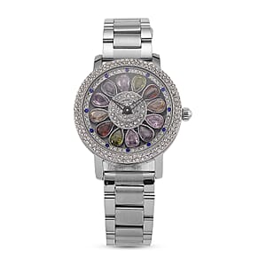 Genoa Multi Color Glass Japanese Movement Watch in Silvertone
