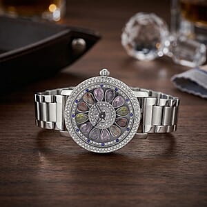 Genoa Multi Color Glass Japanese Movement Watch in Silvertone