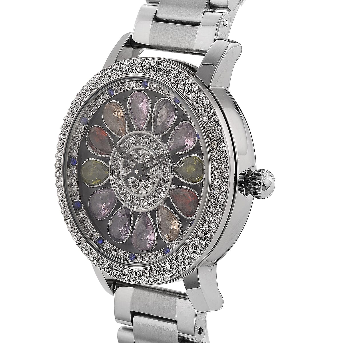 Genoa Multi Color Glass Japanese Movement Watch in Silvertone image number 3