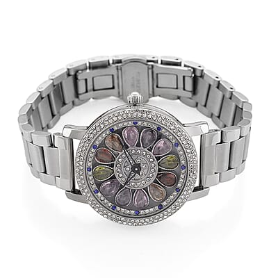 Genoa Multi Color Glass Japanese Movement Watch in Silvertone