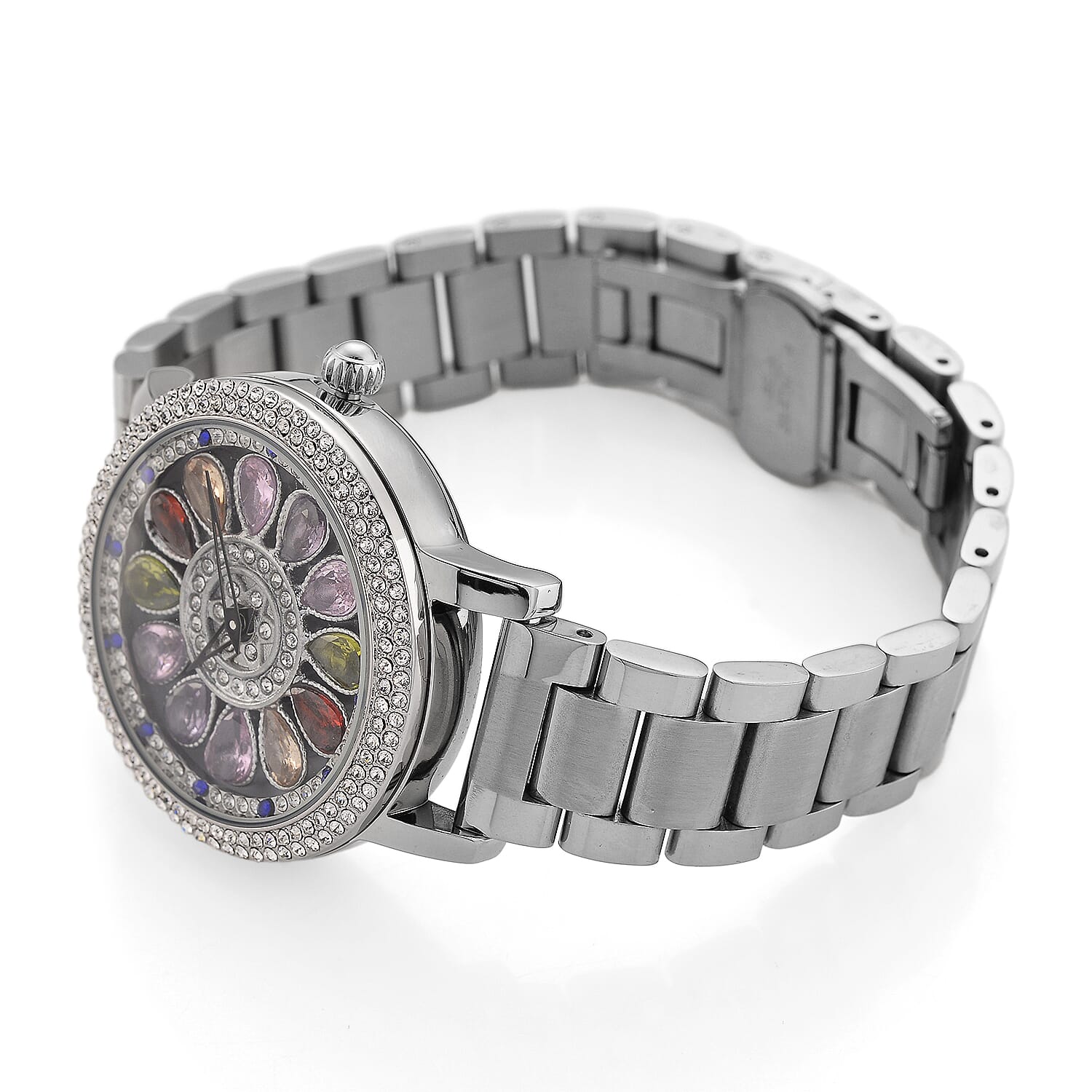 Genoa Multi Color Glass Japanese Movement Watch in Silvertone