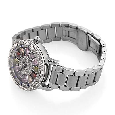 Genoa Multi Color Glass Japanese Movement Watch in Silvertone