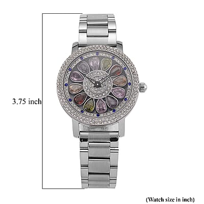 Genoa Multi Color Glass Japanese Movement Watch in Silvertone
