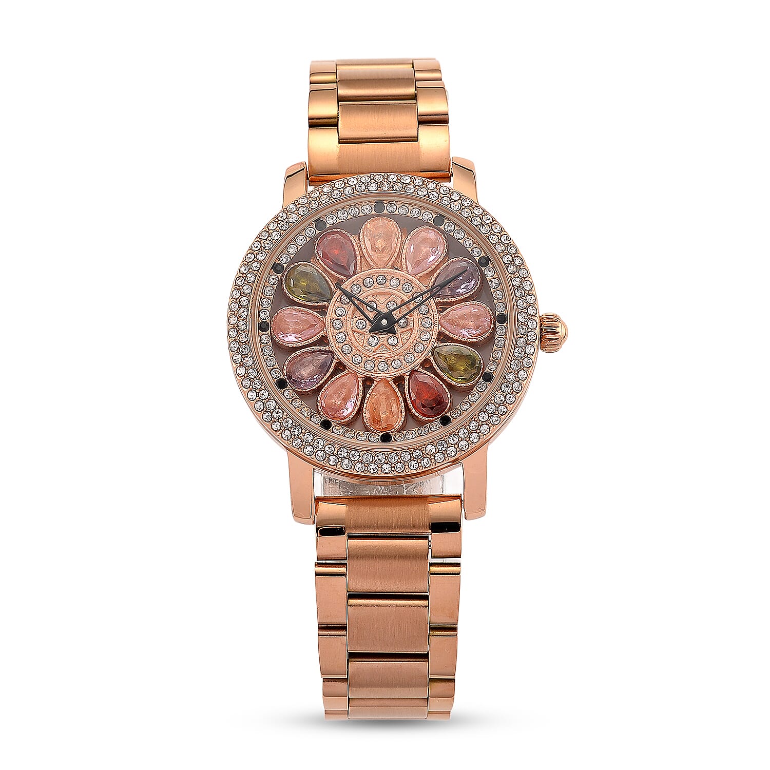 Genoa Multi Color Glass Japanese Movement Watch in Rosetone