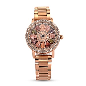 Genoa Multi Color Glass Japanese Movement Watch in Rosetone