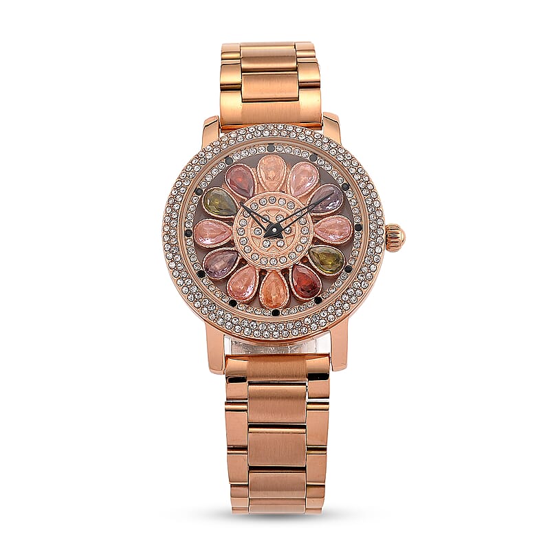 Genoa Multi Color Glass Japanese Movement Watch in Rosetone