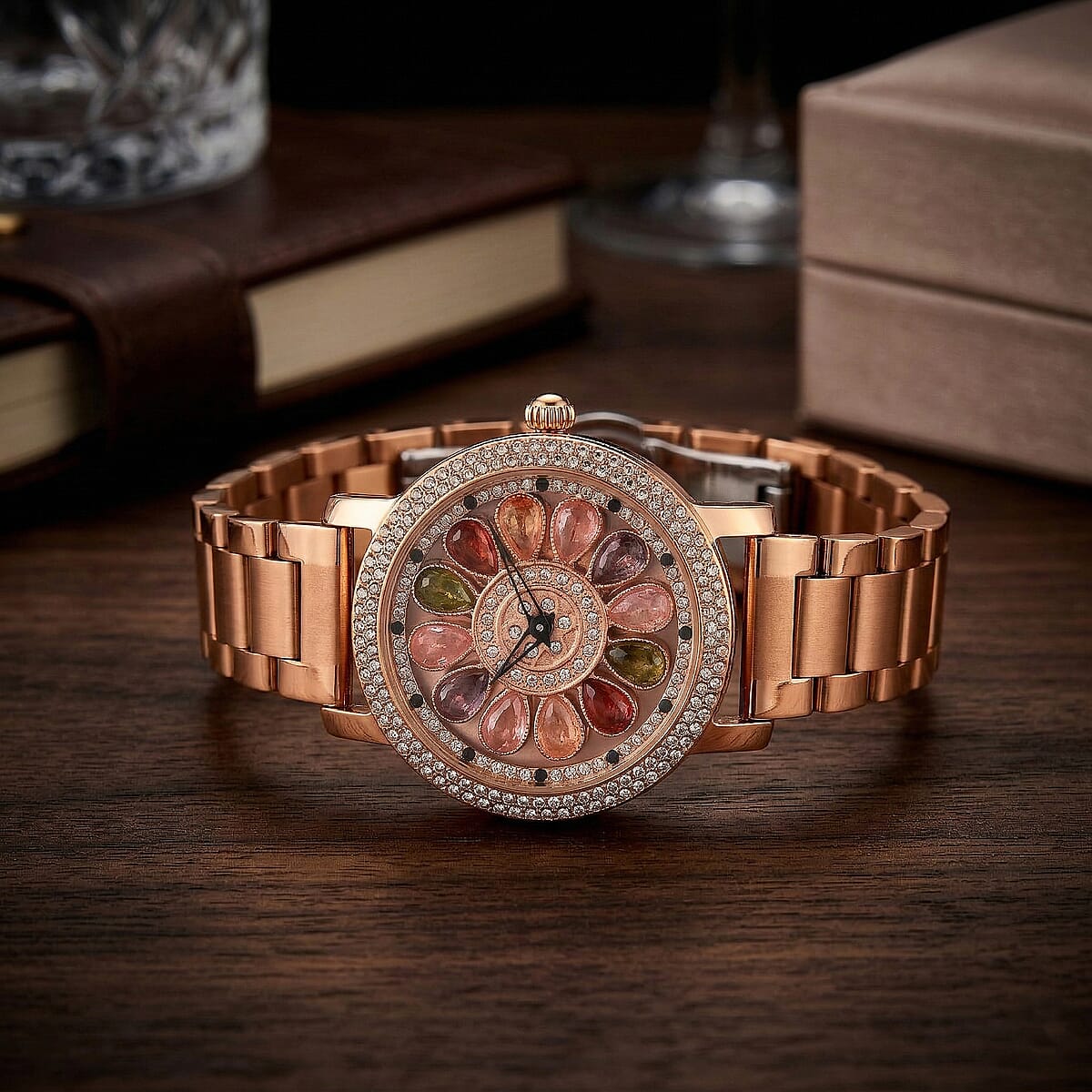 Genoa Multi Color Glass Japanese Movement Watch in Rosetone image number 1