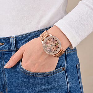 Genoa Multi Color Glass Japanese Movement Watch in Rosetone