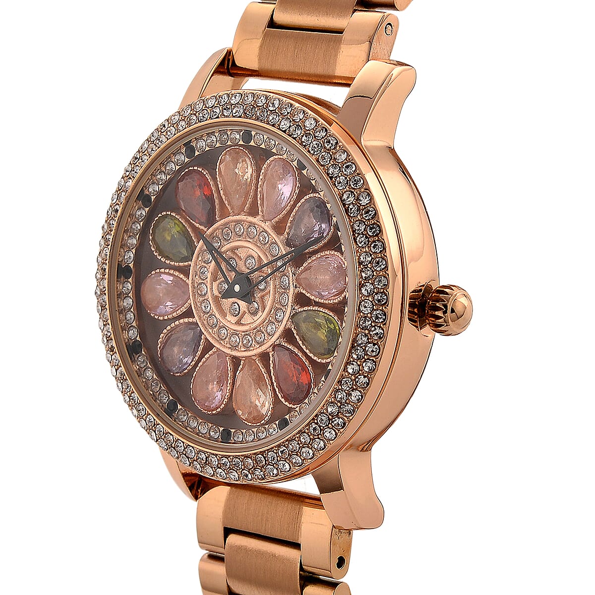 Genoa Multi Color Glass Japanese Movement Watch in Rosetone image number 3