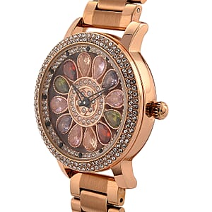 Genoa Multi Color Glass Japanese Movement Watch in Rosetone