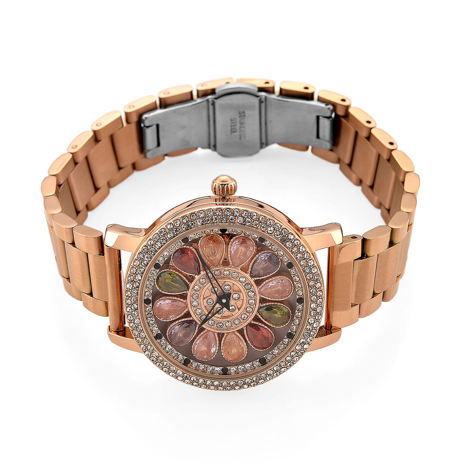 Genoa Multi Color Glass Japanese Movement Watch in Rosetone