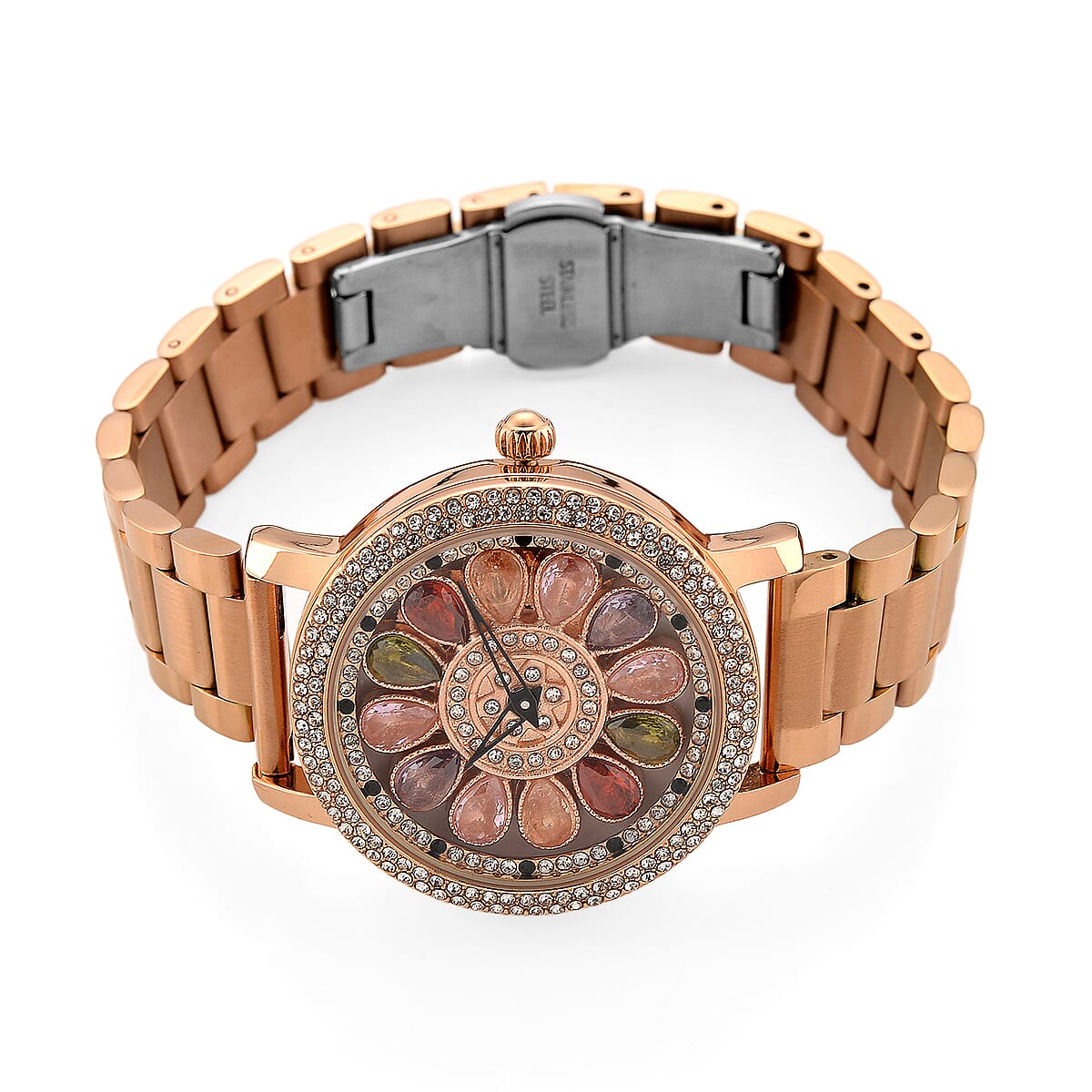 Genoa Multi Color Glass Japanese Movement Watch in Rosetone image number 4