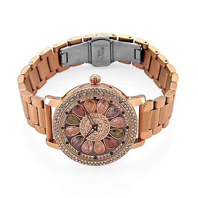 Genoa Multi Color Glass Japanese Movement Watch in Rosetone