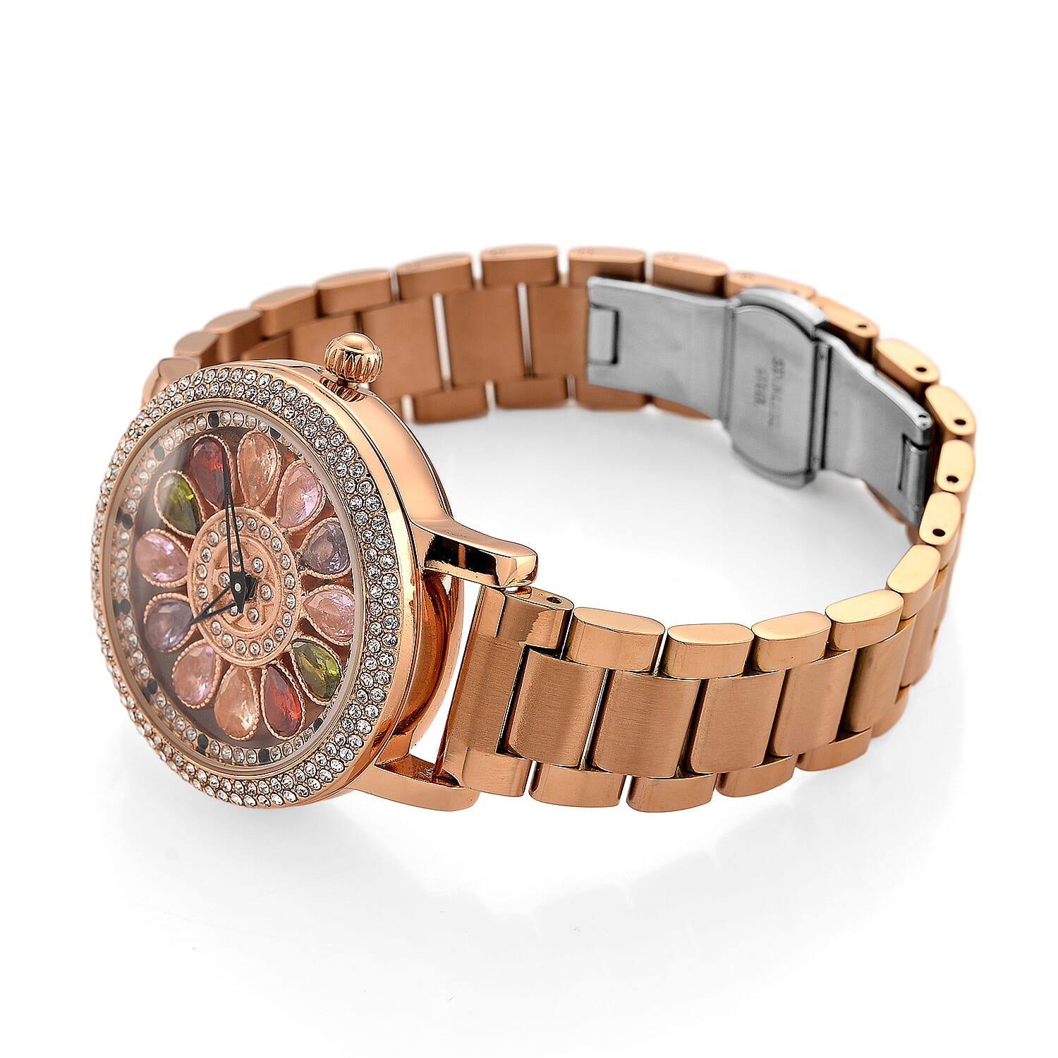 Genoa Multi Color Glass Japanese Movement Watch in Rosetone