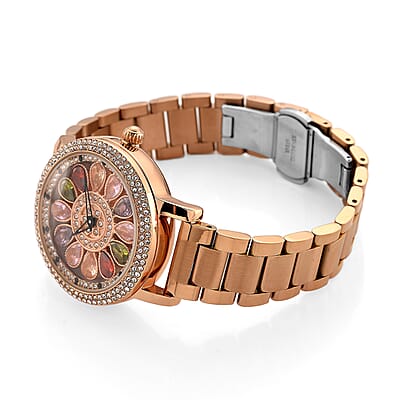 Genoa Multi Color Glass Japanese Movement Watch in Rosetone