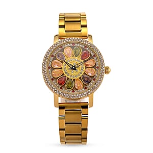 Genoa Multi Color Glass Japanese Movement Watch in Goldtone