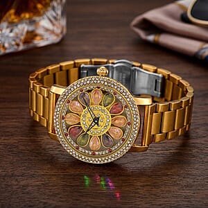 Genoa Multi Color Glass Japanese Movement Watch in Goldtone