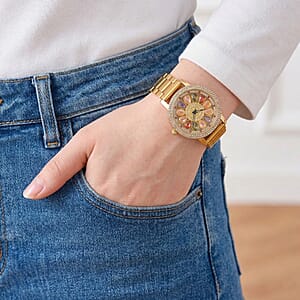 Genoa Multi Color Glass Japanese Movement Watch in Goldtone