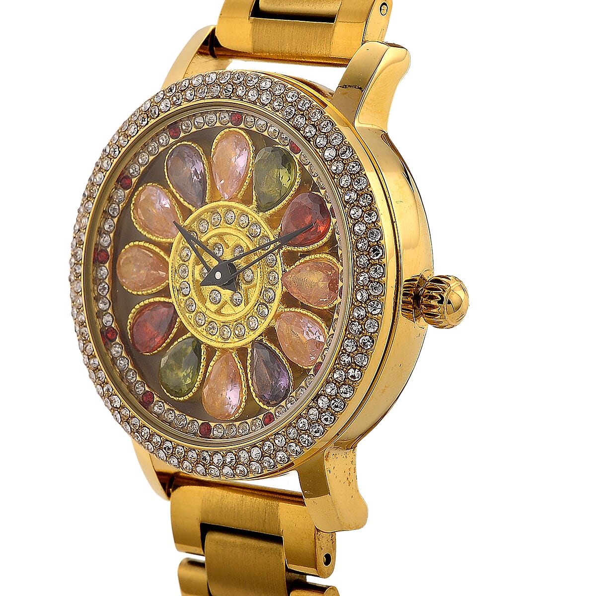 Genoa Multi Color Glass Japanese Movement Watch in Goldtone image number 3