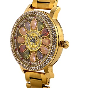 Genoa Multi Color Glass Japanese Movement Watch in Goldtone