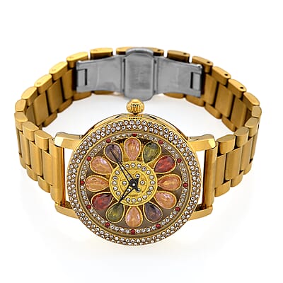 Genoa Multi Color Glass Japanese Movement Watch in Goldtone
