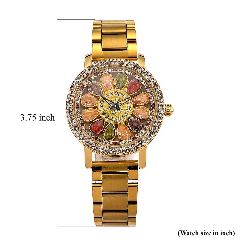Genoa Multi Color Glass Japanese Movement Watch in Goldtone