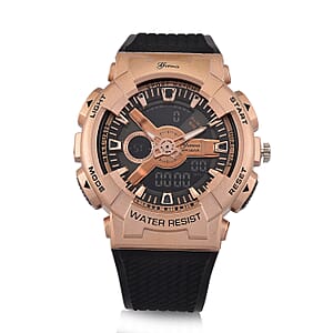 Genoa Japanese and Electronic Movement Multifunctional LED Watch in Rosetone with Black Strap