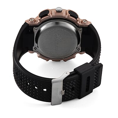 Genoa Japanese and Electronic Movement Multifunctional LED Watch in Rosetone with Black Strap