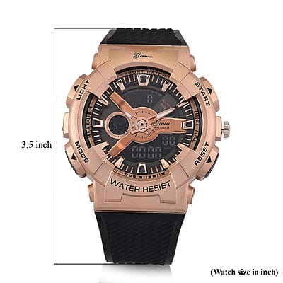 Genoa Japanese and Electronic Movement Multifunctional LED Watch in Rosetone with Black Strap