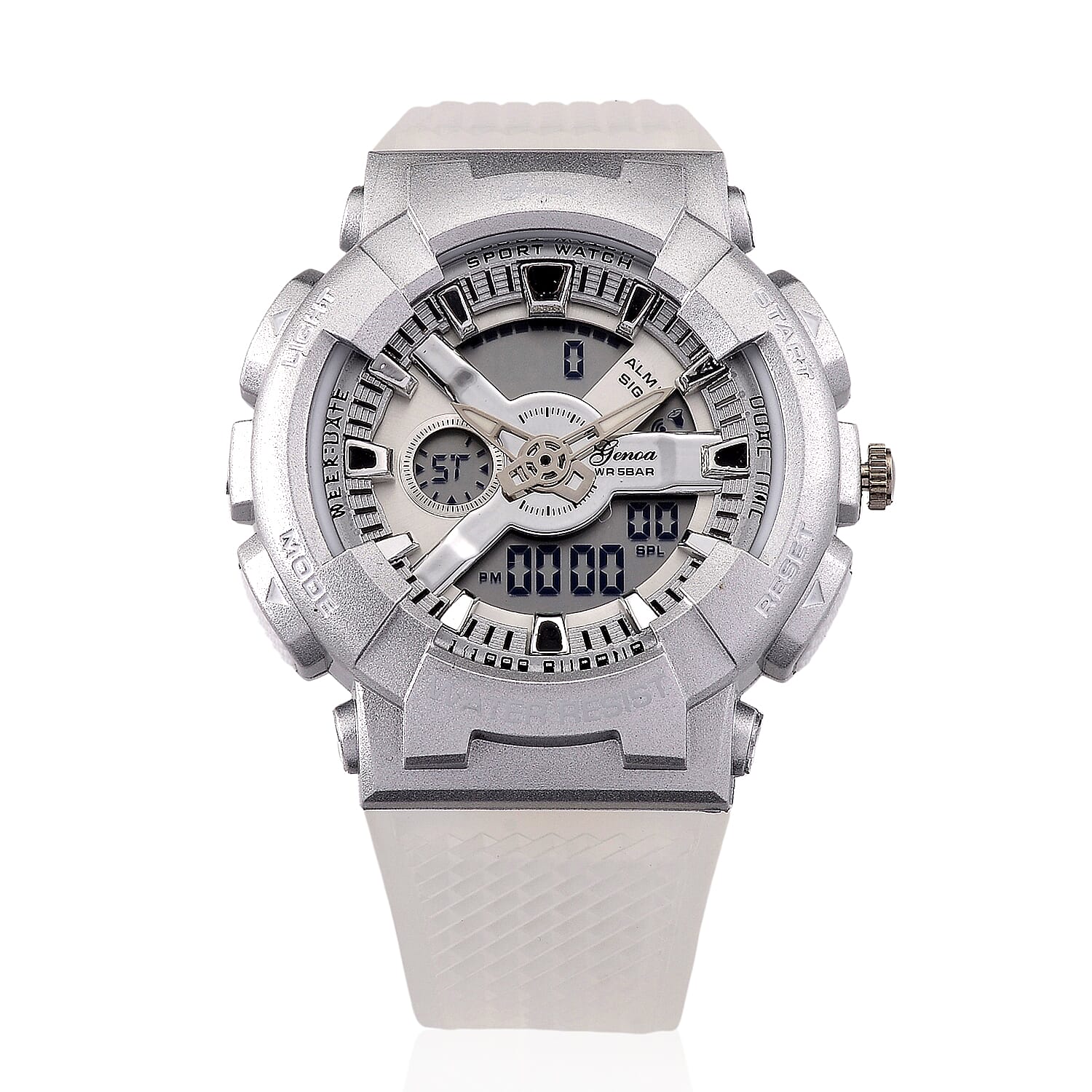 Genoa Japanese and Electronic Movement Multifunctional LED Watch in Goldtone with Black Strap