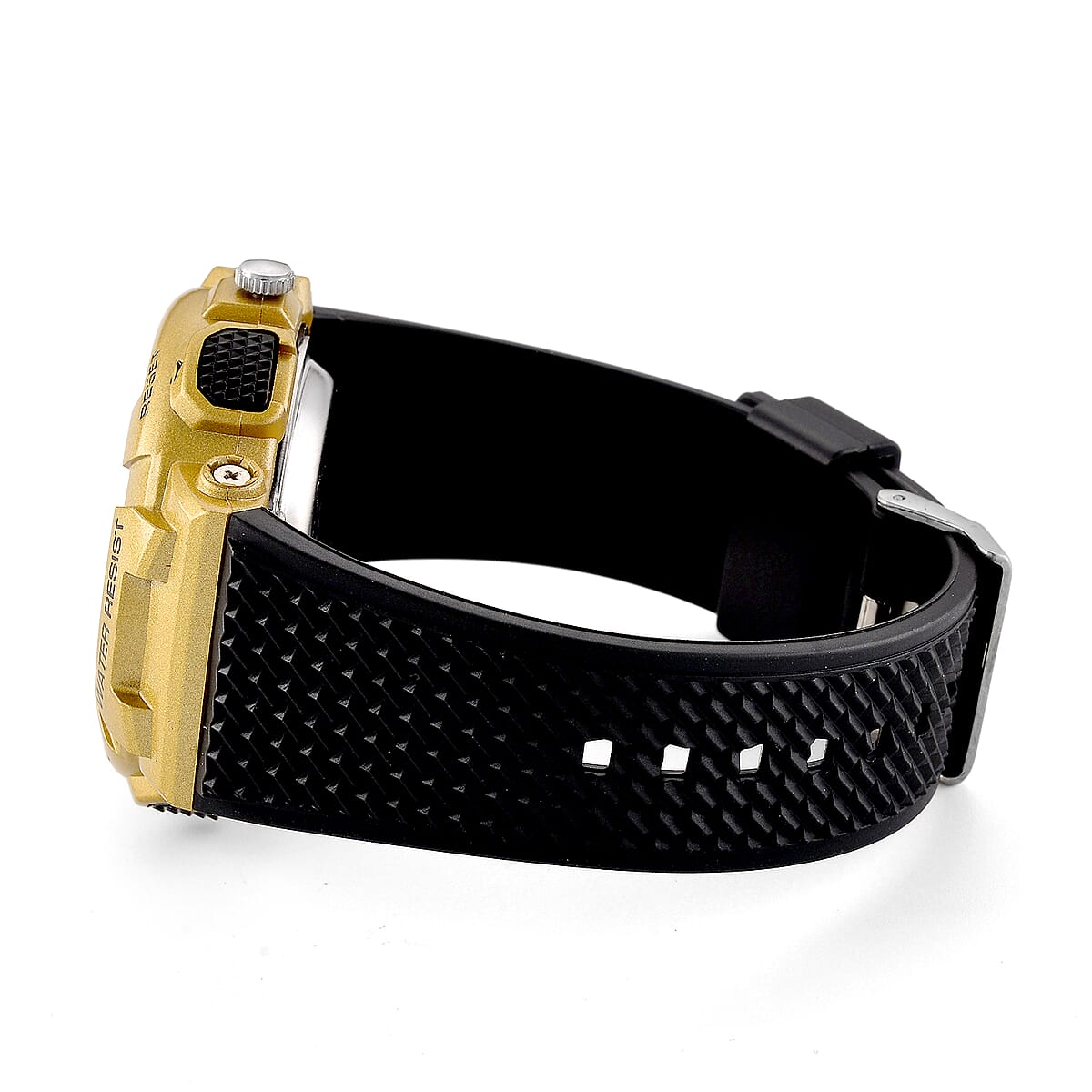 Genoa Japanese and Electronic Movement Multifunctional LED Watch in Goldtone with Black Strap image number 5