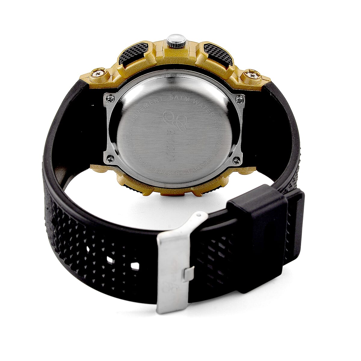 Genoa Japanese and Electronic Movement Multifunctional LED Watch in Goldtone with Black Strap image number 6
